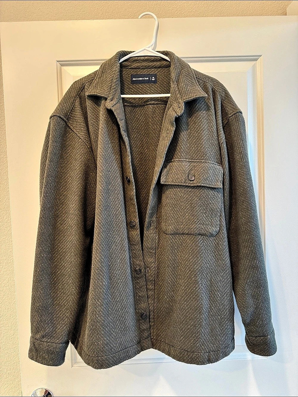 Abercrombie & Fitch Wool-Blend Herringbone Shirt Jacket Green Large